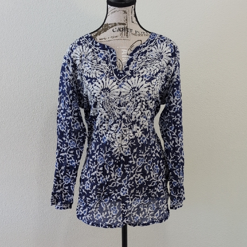 Navy Blue Floral Women's Top